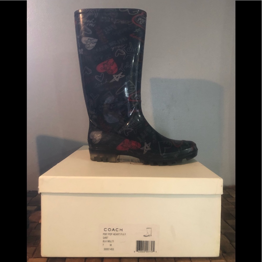 Coach Poppy Heart Rain Boots With Original Box